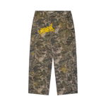 OFF DUTY CARGO — baggy camo cargo pants, hand-splattered yellow paint, graffiti tag — Unfriendly NYC